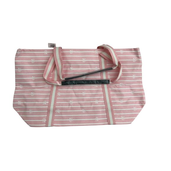Victorias Secret Striped Canvas Tote Bag With Inner Black Lining - Picture 2 of 5